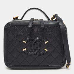 Chanel Black Quilted Caviar Leather Medium CC Filigree Vanity Case Bag  Chanel