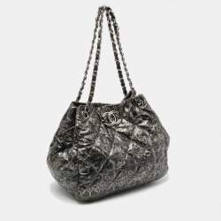 Pre Owned Chanel Metallic Grey Quilted Printed Vinyl Rock in Moscow Hobo