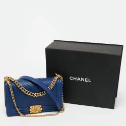 Pre Owned Chanel Blue Python Medium Boy Bag