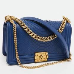 Pre Owned Chanel Blue Python Medium Boy Bag