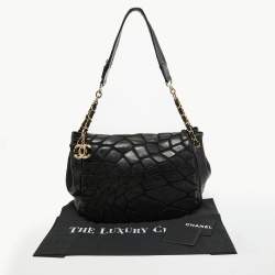 Pre Owned Chanel Black Leather Patchwork Accordion Shoulder Bag