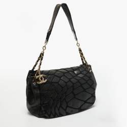 Pre Owned Chanel Black Leather Patchwork Accordion Shoulder Bag
