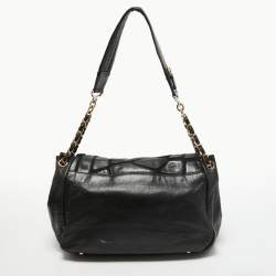 Pre Owned Chanel Black Leather Patchwork Accordion Shoulder Bag