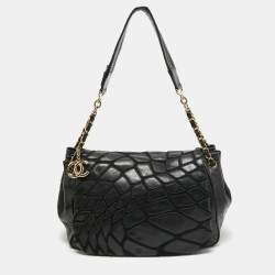Pre Owned Chanel Black Leather Patchwork Accordion Shoulder Bag