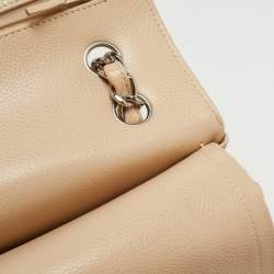 Pre Owned Chanel Beige Quilted Caviar Leather Jumbo Classic Double Flap Bag