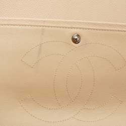Pre Owned Chanel Beige Quilted Caviar Leather Jumbo Classic Double Flap Bag