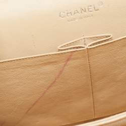 Pre Owned Chanel Beige Quilted Caviar Leather Jumbo Classic Double Flap Bag
