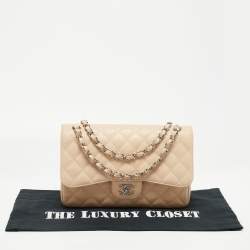 Pre Owned Chanel Beige Quilted Caviar Leather Jumbo Classic Double Flap Bag
