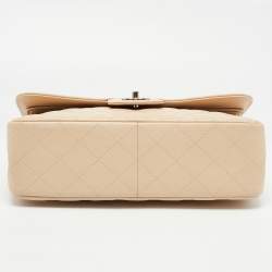 Pre Owned Chanel Beige Quilted Caviar Leather Jumbo Classic Double Flap Bag