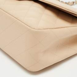 Pre Owned Chanel Beige Quilted Caviar Leather Jumbo Classic Double Flap Bag