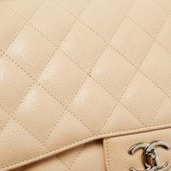 Pre Owned Chanel Beige Quilted Caviar Leather Jumbo Classic Double Flap Bag