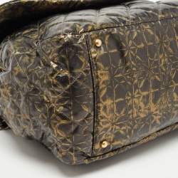 Pre Owned Chanel Black/Green Quilted Printed Coated Nylon Accordion Chain Bag