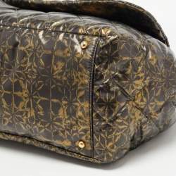 Pre Owned Chanel Black/Green Quilted Printed Coated Nylon Accordion Chain Bag