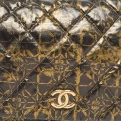 Pre Owned Chanel Black/Green Quilted Printed Coated Nylon Accordion Chain Bag