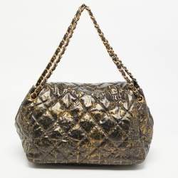 Pre Owned Chanel Black/Green Quilted Printed Coated Nylon Accordion Chain Bag