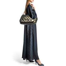 Pre Owned Chanel Black/Green Quilted Printed Coated Nylon Accordion Chain Bag