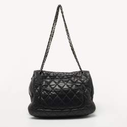 Pre Owned Chanel Black Quilted Lambskin Leather Maxi 3 Accordion Flap Bag