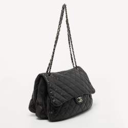 Pre Owned Chanel Black Quilted Lambskin Leather Maxi 3 Accordion Flap Bag