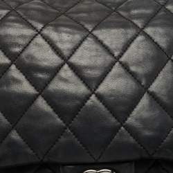 Pre Owned Chanel Black Quilted Lambskin Leather Maxi 3 Accordion Flap Bag