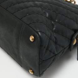 Pre Owned Chanel Black Chevron Shimmer Leather Surpique Zip Satchel