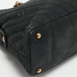 Pre Owned Chanel Black Chevron Shimmer Leather Surpique Zip Satchel