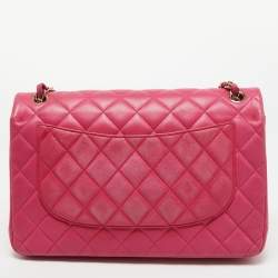 Pre Owned Chanel Pink Quilted Leather Jumbo Classic Double Flap Bag