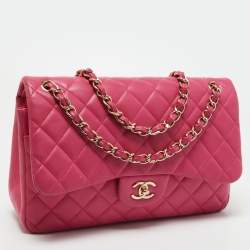 Pre Owned Chanel Pink Quilted Leather Jumbo Classic Double Flap Bag
