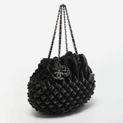 Pre Owned Chanel Dark Grey Pyramid Quilt Drawstring Bucket Bag