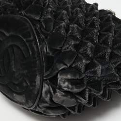 Pre Owned Chanel Dark Grey Pyramid Quilt Drawstring Bucket Bag