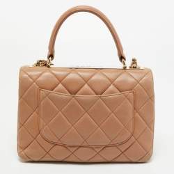 Pre Owned Chanel Beige Quilted Leather Small Trendy CC Flap Top Handle Bag