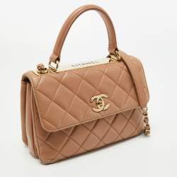 Pre Owned Chanel Beige Quilted Leather Small Trendy CC Flap Top Handle Bag