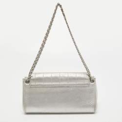 Pre Owned Chanel Silver Leather Leather Mademoiselle Lock Accordion Flap Bag