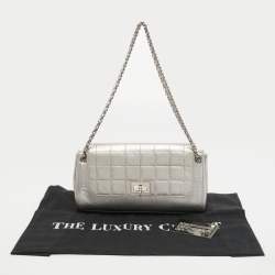 Pre Owned Chanel Silver Leather Leather Mademoiselle Lock Accordion Flap Bag