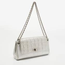 Pre Owned Chanel Silver Leather Leather Mademoiselle Lock Accordion Flap Bag