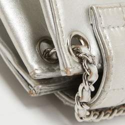 Pre Owned Chanel Silver Leather Leather Mademoiselle Lock Accordion Flap Bag