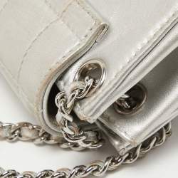 Pre Owned Chanel Silver Leather Leather Mademoiselle Lock Accordion Flap Bag