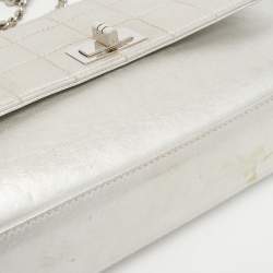 Pre Owned Chanel Silver Leather Leather Mademoiselle Lock Accordion Flap Bag
