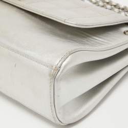 Pre Owned Chanel Silver Leather Leather Mademoiselle Lock Accordion Flap Bag