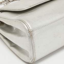 Pre Owned Chanel Silver Leather Leather Mademoiselle Lock Accordion Flap Bag