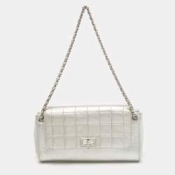 Chanel Silver Leather Leather Mademoiselle Lock Accordion Flap Bag