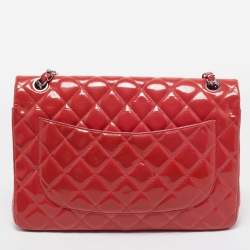 Pre Owned Chanel Orange Quilted Patent Leather Jumbo Classic Double Flap Bag
