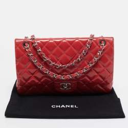 Pre Owned Chanel Orange Quilted Patent Leather Jumbo Classic Double Flap Bag