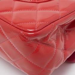 Pre Owned Chanel Orange Quilted Patent Leather Jumbo Classic Double Flap Bag