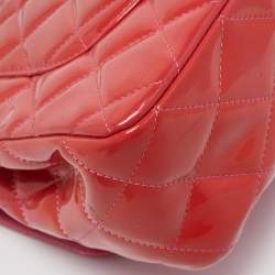 Pre Owned Chanel Orange Quilted Patent Leather Jumbo Classic Double Flap Bag