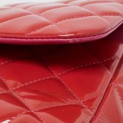Pre Owned Chanel Orange Quilted Patent Leather Jumbo Classic Double Flap Bag