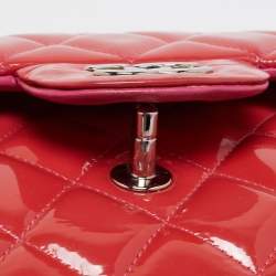 Pre Owned Chanel Orange Quilted Patent Leather Jumbo Classic Double Flap Bag