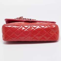 Pre Owned Chanel Orange Quilted Patent Leather Jumbo Classic Double Flap Bag
