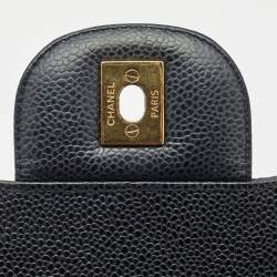 Pre Owned Chanel Black Quilted Caviar Leather Jumbo Classic Double Flap Bag