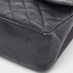 Pre Owned Chanel Black Quilted Caviar Leather Jumbo Classic Double Flap Bag
