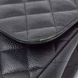 Pre Owned Chanel Black Quilted Caviar Leather Jumbo Classic Double Flap Bag